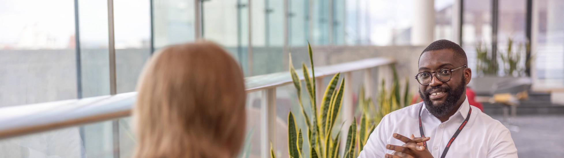 Atradius colleagues having a face to face office meeting