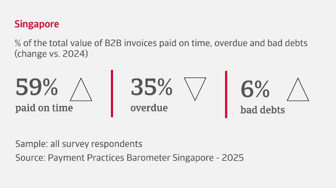 % of the total value of B2B invoices paid on time, overdue and bad debts in Singapore